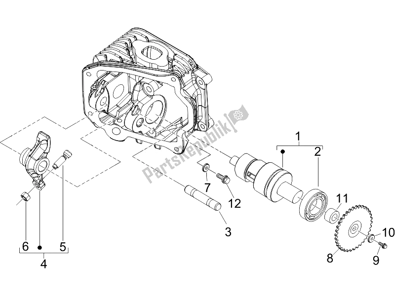 Toutes les pièces pour le Support De Leviers Basculants (2) du Piaggio FLY 50 4T USA 2007