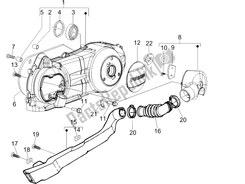 Tutte le parti per il Coperchio Del Carter - Raffreddamento Del Carter del Piaggio Liberty 125 4T Sport E3 UK 2006