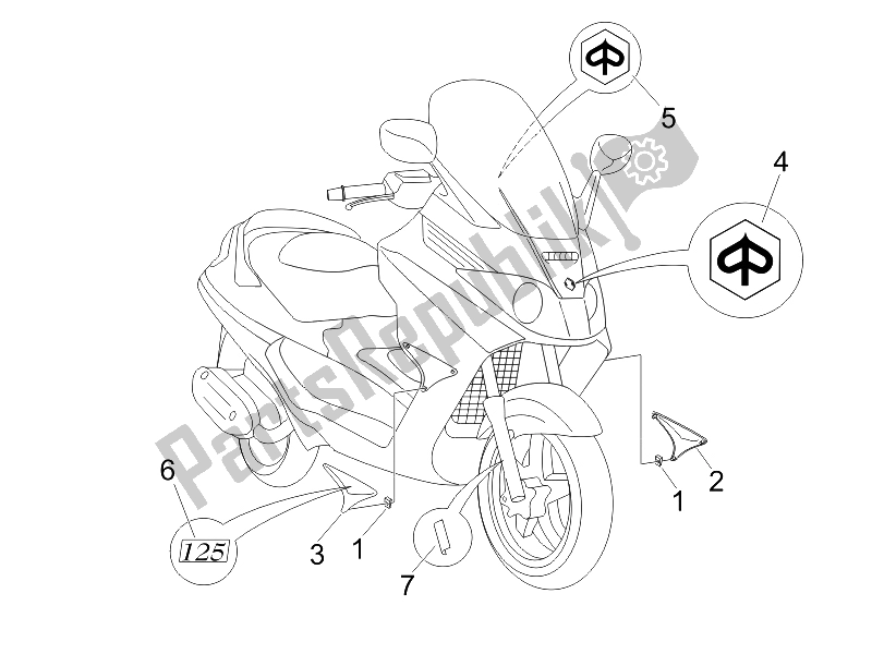 Tutte le parti per il Piatti - Emblemi del Piaggio X8 125 Premium Euro 2 2006