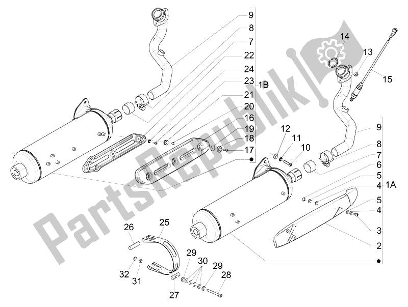 All parts for the Silencer of the Piaggio MP3 500 LT Sport 2014