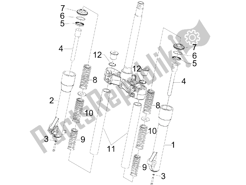 All parts for the Fork's Components (escorts) of the Piaggio Beverly 300 IE Tourer E3 2009