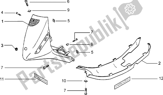 Toutes les pièces pour le Bouclier-spoiler du Piaggio ZIP Catalyzed 50 2000