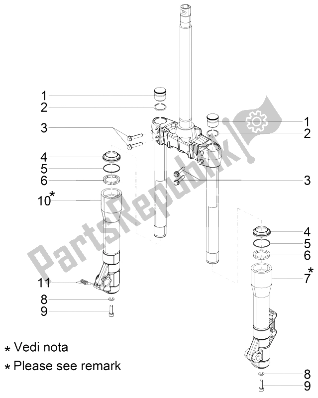 Toutes les pièces pour le Composants De La Fourche (kayaba) du Piaggio BV 350 4T 4V IE E3 ABS USA 2015