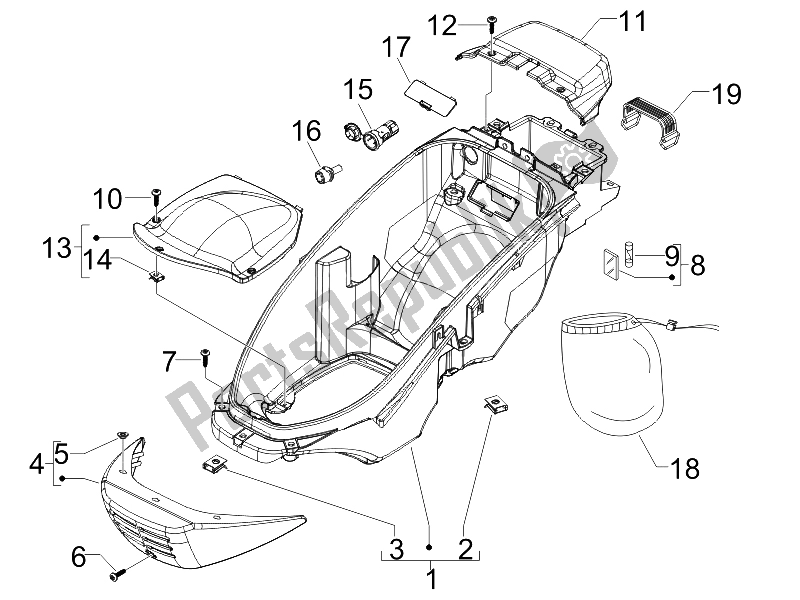 Toutes les pièces pour le Logement De Casque - Sous La Selle du Piaggio BV 300 IE Tourer USA 2009