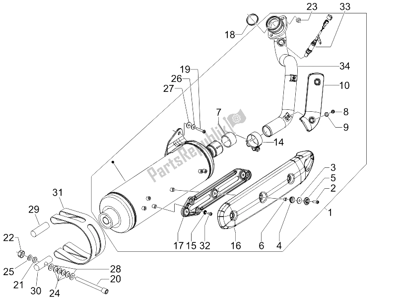 Toutes les pièces pour le Silencieux du Piaggio Beverly 400 IE Tourer E3 2008