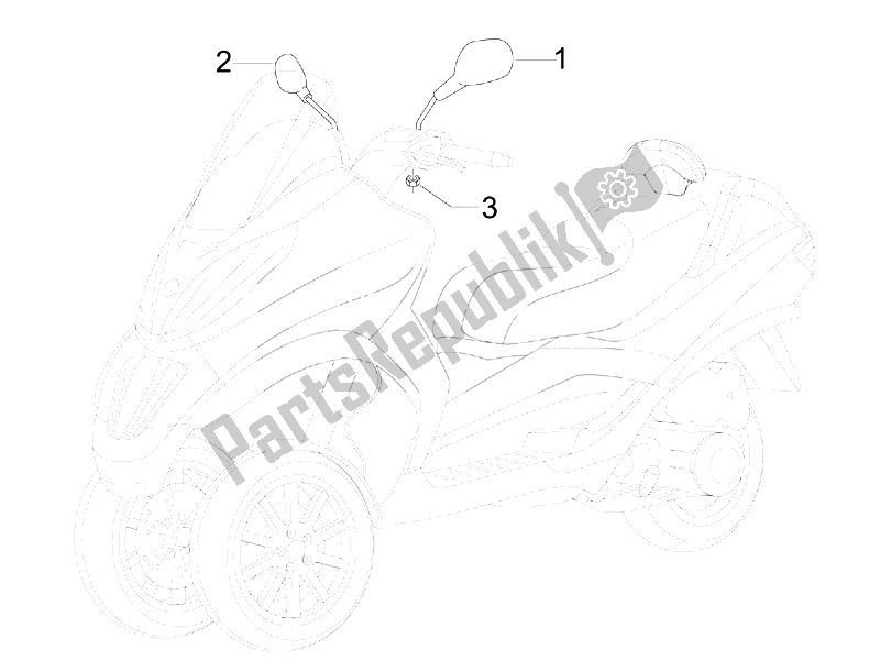 All parts for the Driving Mirror/s of the Piaggio MP3 300 IE MIC 2010