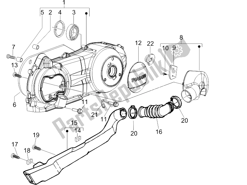 All parts for the Crankcase Cover - Crankcase Cooling of the Piaggio Liberty 125 4T E3 UK 2006