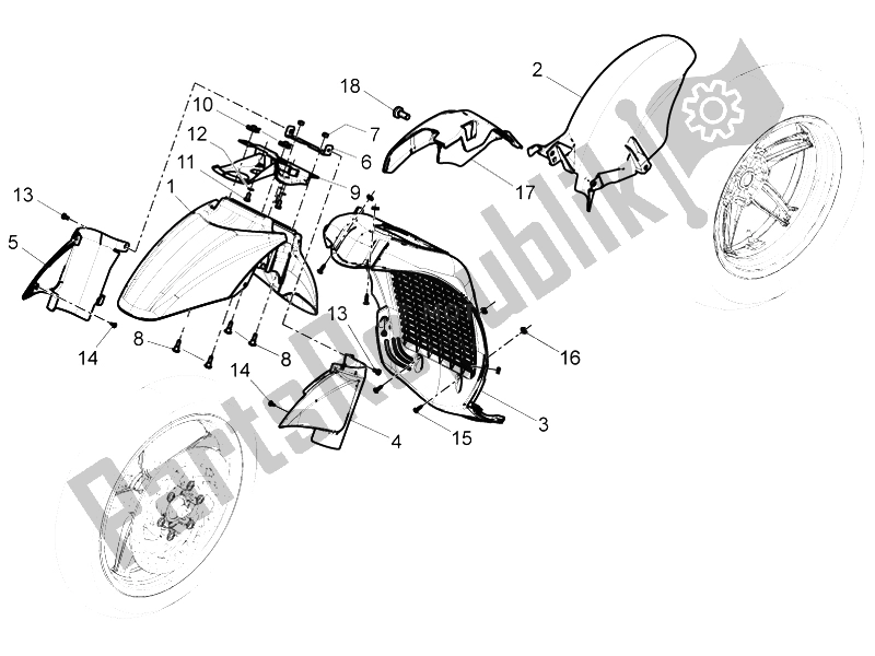 Toutes les pièces pour le Logement De Roue - Garde-boue du Piaggio BV 350 4T 4V IE E3 USA CA 2012