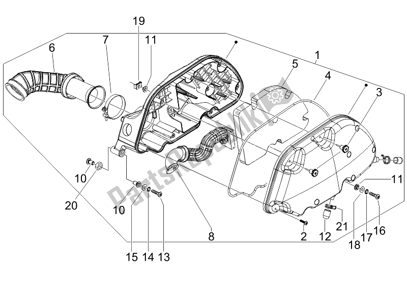 All parts for the Air Filter of the Piaggio X EVO 250 Euro 3 UK 2007