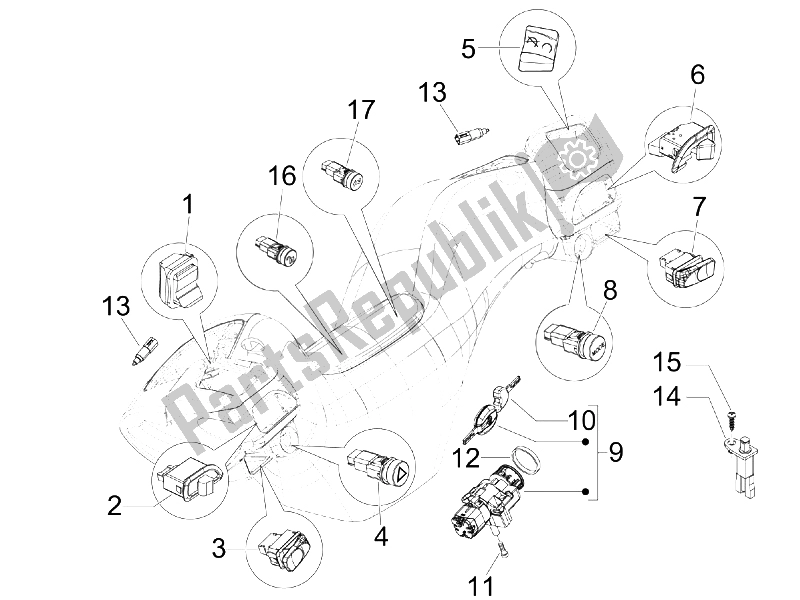 All parts for the Selectors - Switches - Buttons of the Piaggio MP3 125 IE 2008