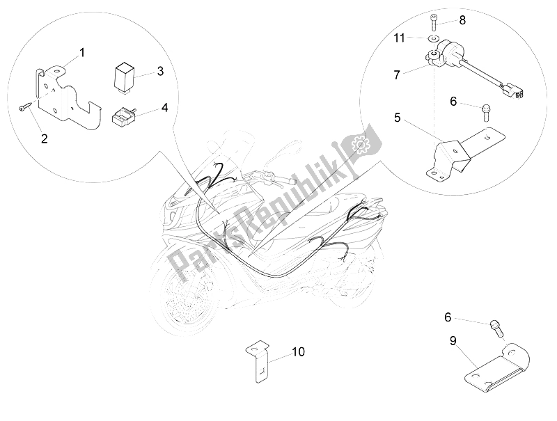 Toutes les pièces pour le Composants Du Système électrique du Piaggio X 10 500 4T 4V I E E3 2012