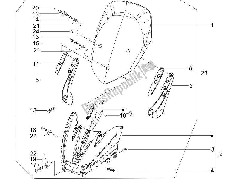 Toutes les pièces pour le Pare-brise - Verre du Piaggio X9 500 Evolution ABS 2 2006