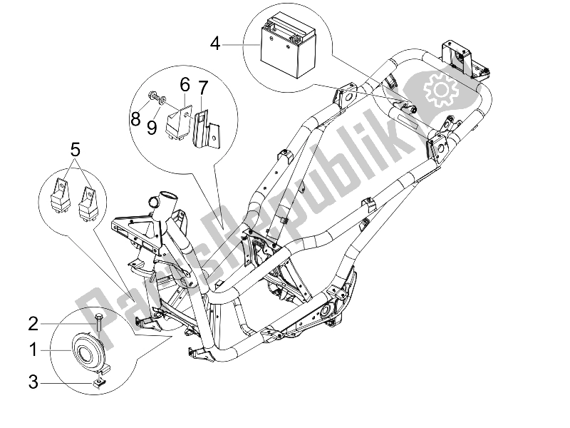 Tutte le parti per il Interruttori Del Telecomando - Batteria - Avvisatore Acustico del Piaggio X7 125 Euro 3 2008