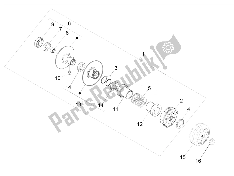 All parts for the Driven Pulley of the Piaggio NRG Power DT 50 2007