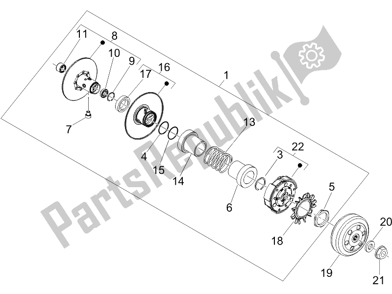 Tutte le parti per il Puleggia Condotta del Piaggio Beverly 250 IE Sport E3 2006