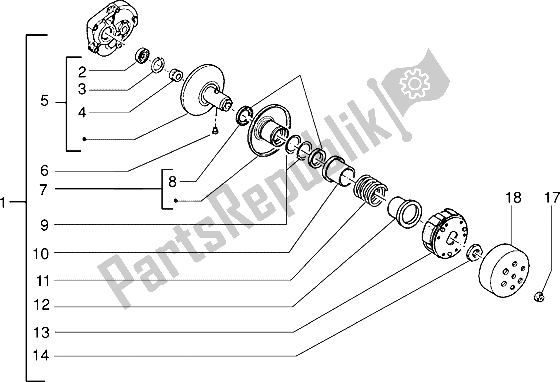 All parts for the Driven Pulley of the Piaggio NTT 50 1995