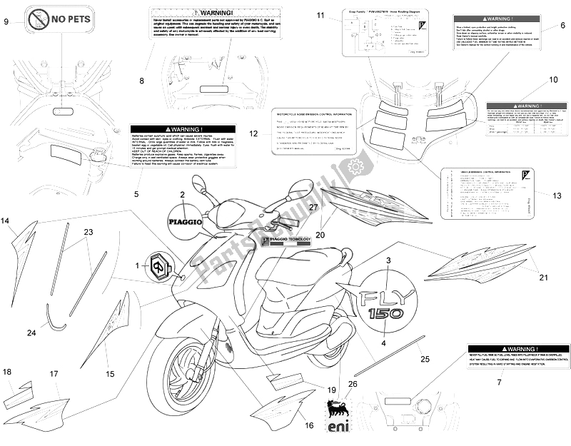 All parts for the Plates - Emblems of the Piaggio FLY 150 4T USA 2007