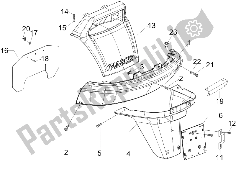 Toutes les pièces pour le Capot Arrière - Protection Contre Les éclaboussures du Piaggio X9 500 Evolution ABS 2 2006