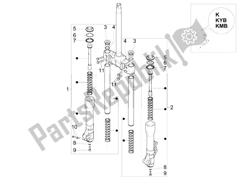 All parts for the Fork's Components (kayaba) of the Piaggio Beverly 350 4T 4V IE E3 Sport Touring 2014