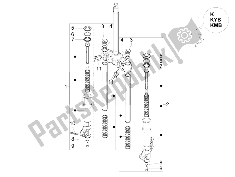 Toutes les pièces pour le Composants De La Fourche (kayaba) du Piaggio Beverly 350 4T 4V IE E3 Sport Touring 2014