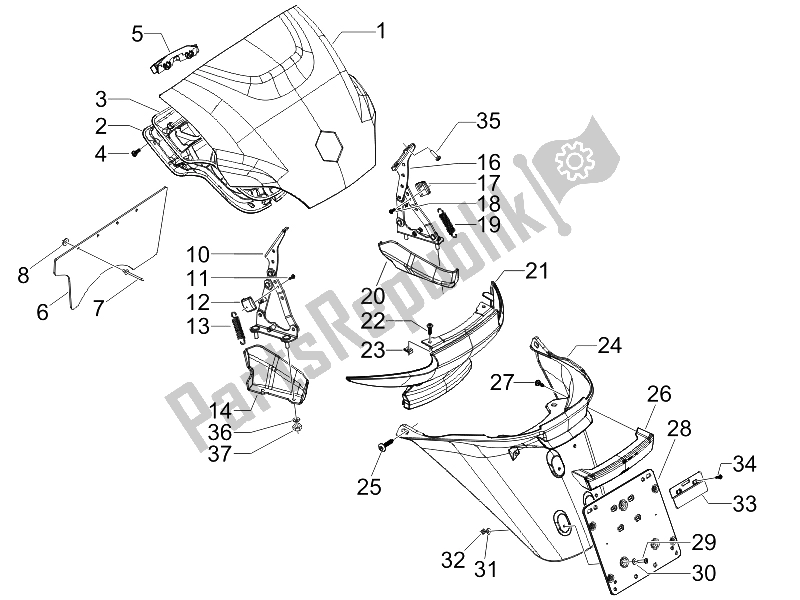 All parts for the Rear Cover - Splash Guard of the Piaggio MP3 125 2006