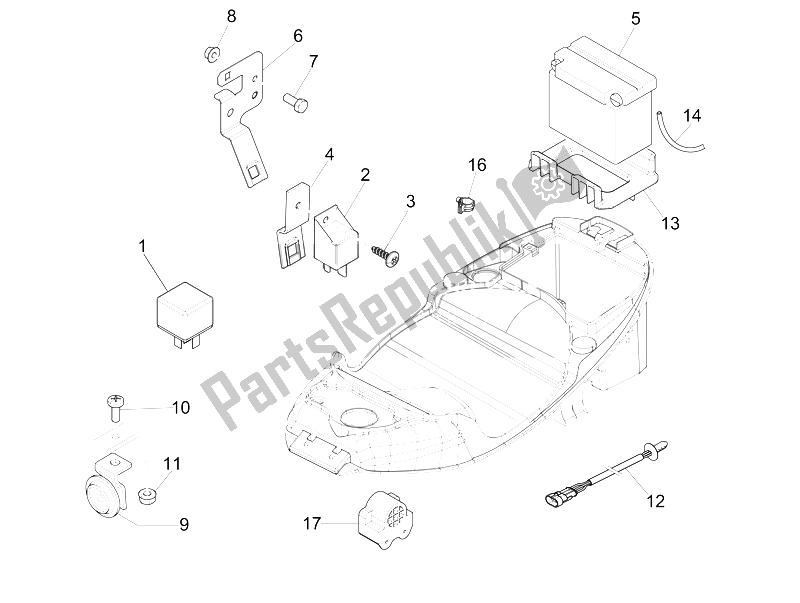 Toutes les pièces pour le Télécommandes - Batterie - Klaxon du Piaggio Liberty 125 4T 2V IE PTT I 2012