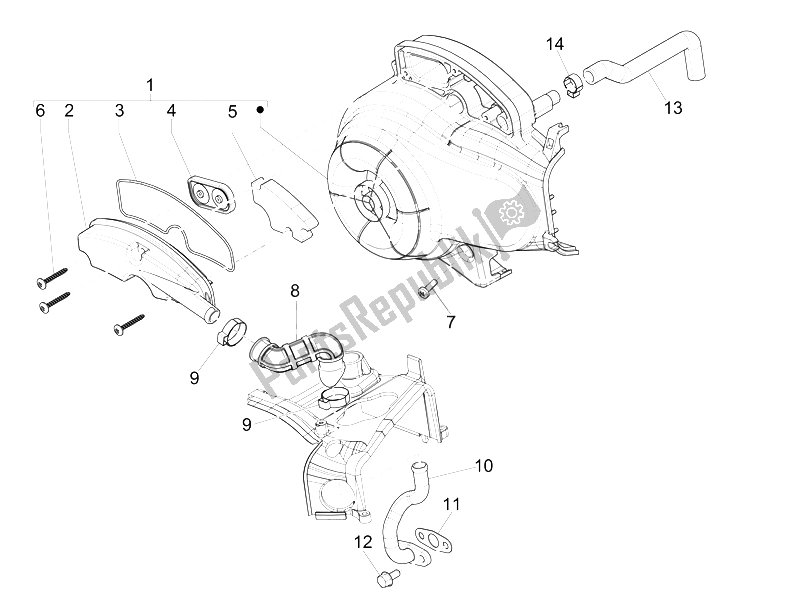 All parts for the Secondary Air Box of the Piaggio Liberty 50 4T PTT 2009