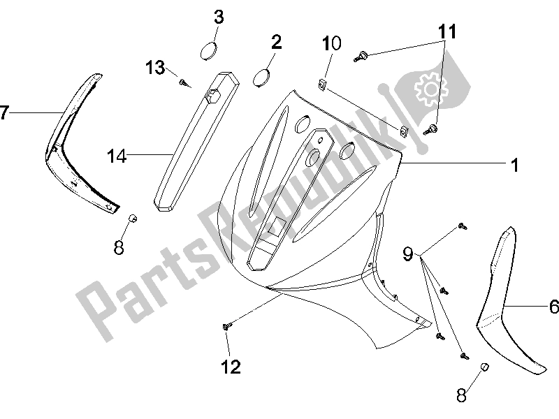 All parts for the Front Shield of the Piaggio Beverly 500 2005