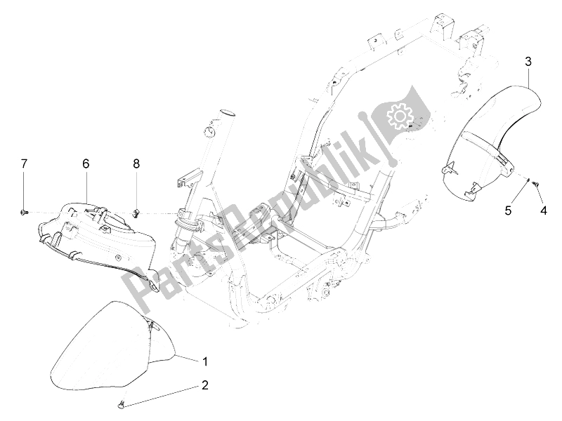 Toutes les pièces pour le Logement De Roue - Garde-boue du Piaggio FLY 125 4T 3V IE E3 DT 2014