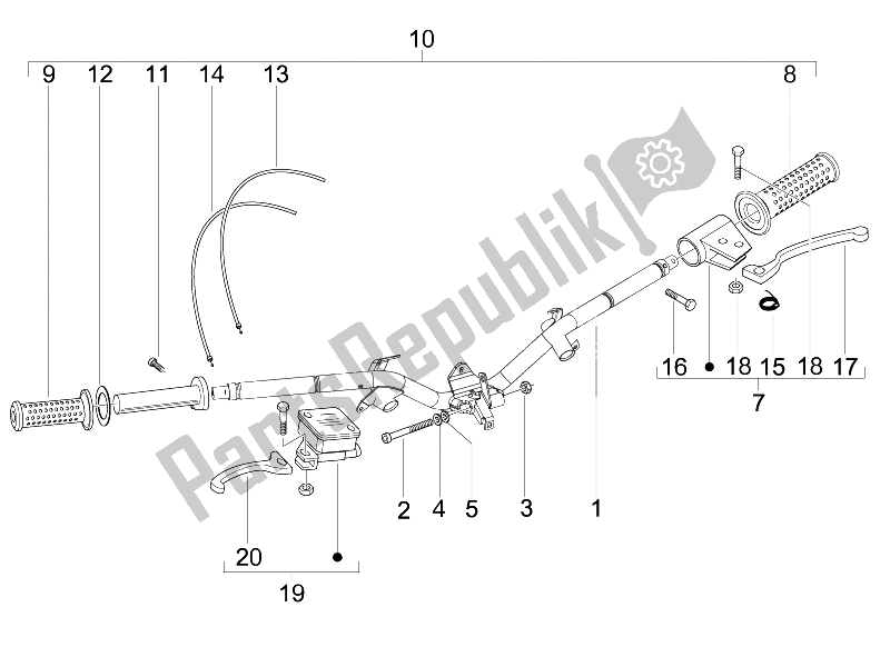 All parts for the Handlebars - Master Cil. Of the Piaggio Liberty 125 4T 2V E3 2009