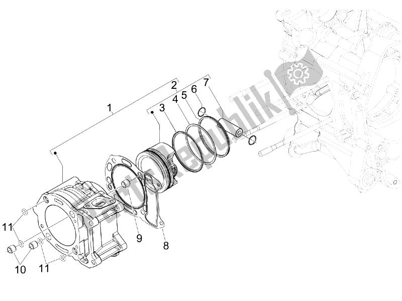 Toutes les pièces pour le Unité Cylindre-piston-axe De Poignet du Piaggio Beverly 250 Cruiser E3 2007
