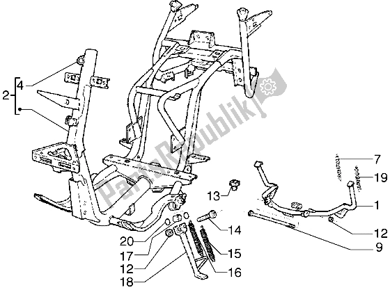 All parts for the Central Stand-side Stand of the Piaggio Hexagon GTX 180 1999