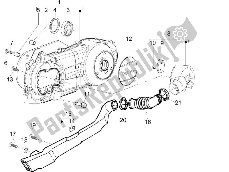 Toutes les pièces pour le Couvercle De Carter - Refroidissement Du Carter du Piaggio Liberty 200 4T 2006