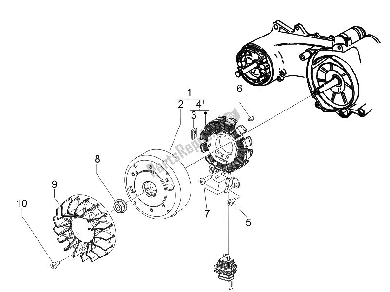 All parts for the Flywheel Magneto of the Piaggio FLY 50 4T USA 2007