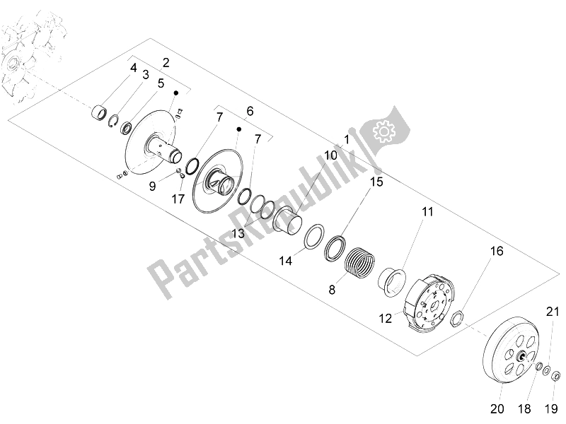 All parts for the Driven Pulley of the Piaggio FLY 125 4T 3V IE E3 LEM 2012