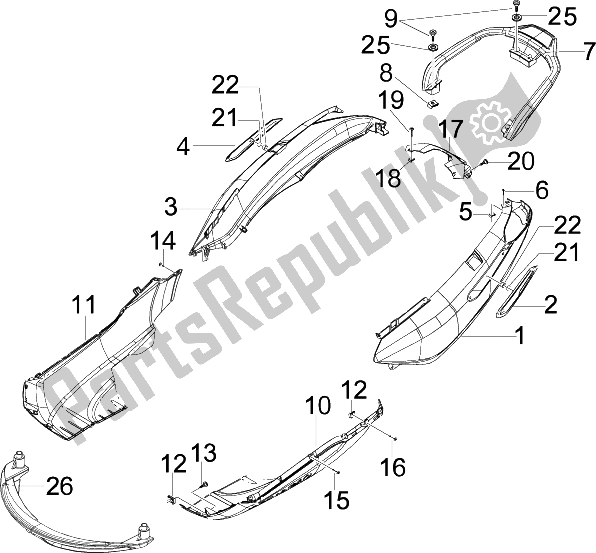 All parts for the Side Cover - Spoiler of the Piaggio X7 125 IE Euro 3 2009