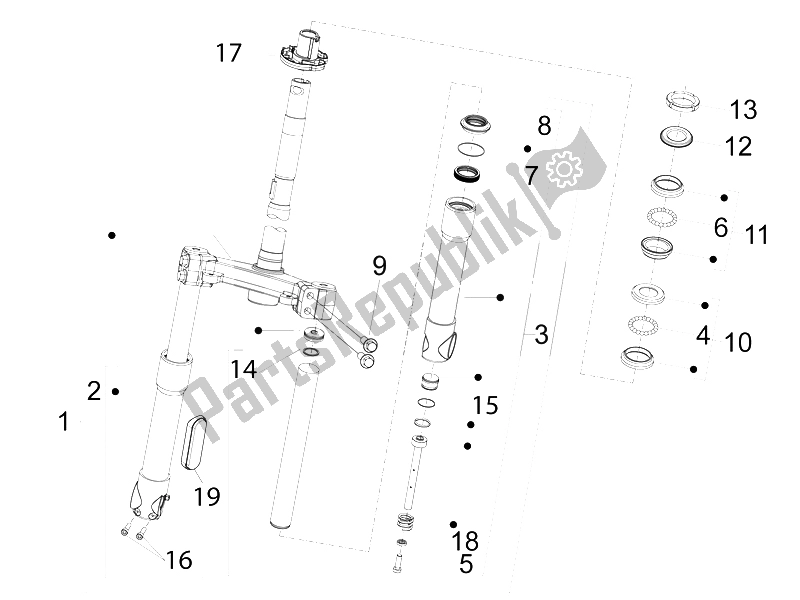 All parts for the Fork/steering Tube - Steering Bearing Unit of the Piaggio FLY 50 4T 2V 25 30 KMH 2012