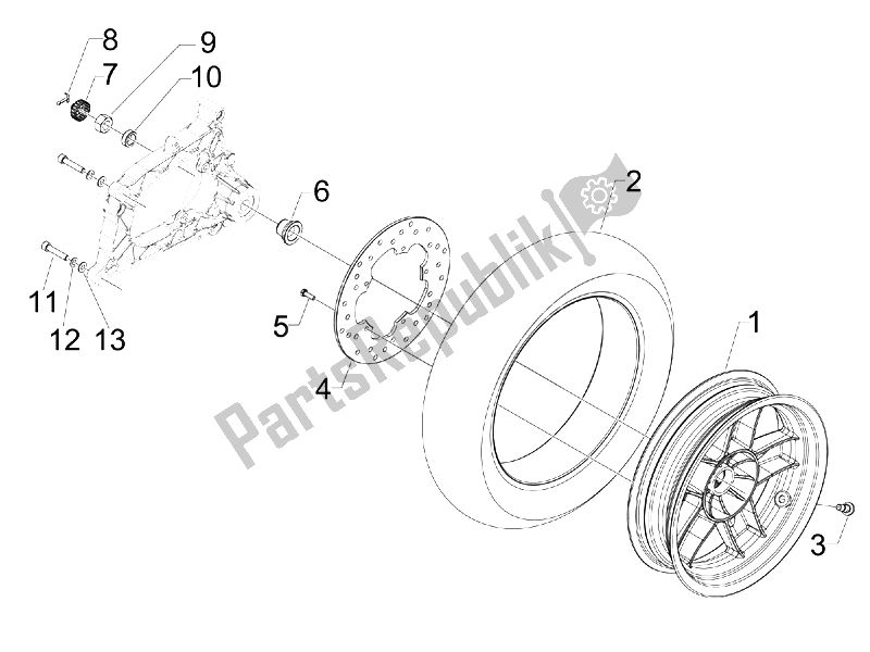 All parts for the Rear Wheel of the Piaggio X7 300 IE Euro 3 2009