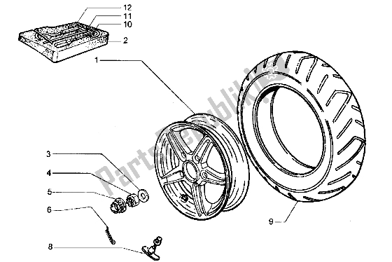 All parts for the Rear Wheel of the Piaggio Hexagon LX 125 1998