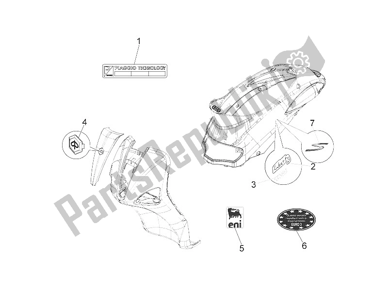 All parts for the Plates - Emblems of the Piaggio Liberty 125 4T 2V IE E3 Vietnam 2011