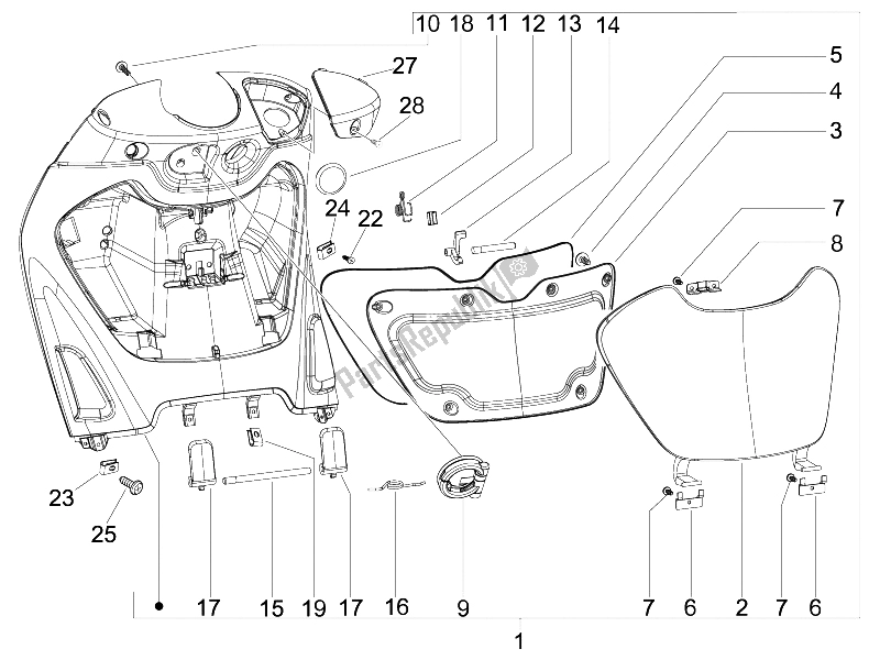 All parts for the Front Glove-box - Knee-guard Panel of the Piaggio Beverly 250 IE E3 2006