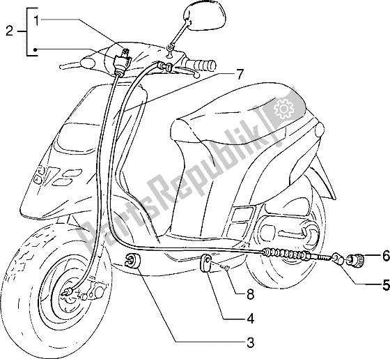 Alle onderdelen voor de Transmissies-achterrem-snelheidsmeter (kms) van de Piaggio Typhoon 125 XR 2000