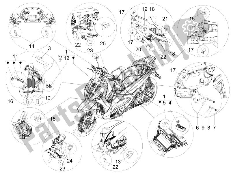 Todas as partes de Chicote De Cabos Principal do Piaggio Beverly 125 RST 4T 4V IE E3 2010