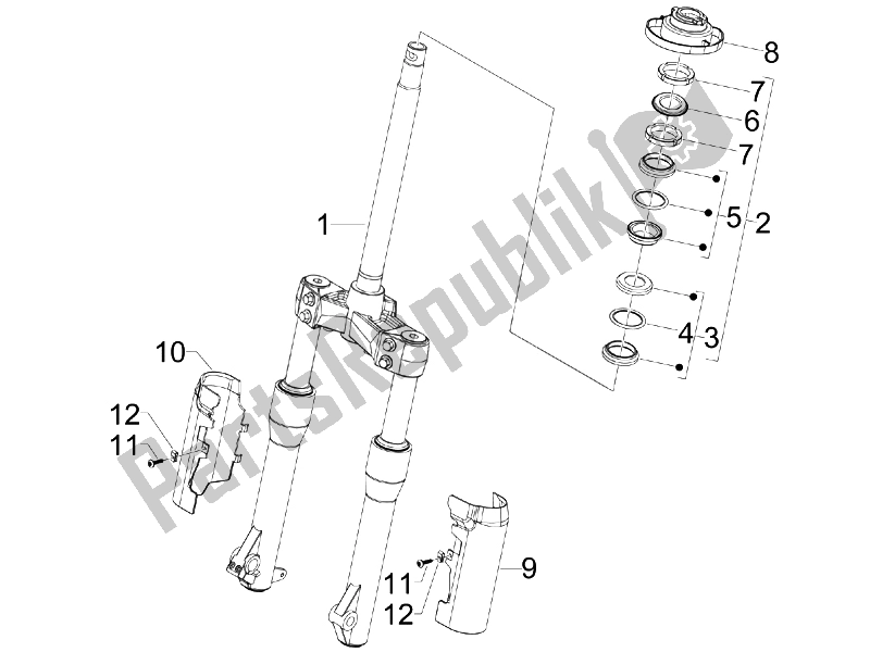 Toutes les pièces pour le Fourche / Tube De Direction - Palier De Direction du Piaggio BV 250 USA 2007