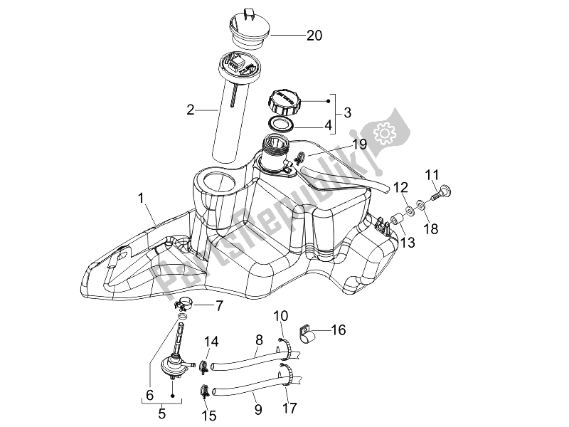 Toutes les pièces pour le Réservoir D'essence du Piaggio FLY 125 4T E3 2007