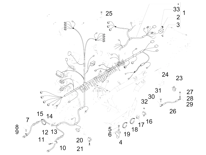 All parts for the Main Cable Harness of the Piaggio MP3 125 Ibrido 2009