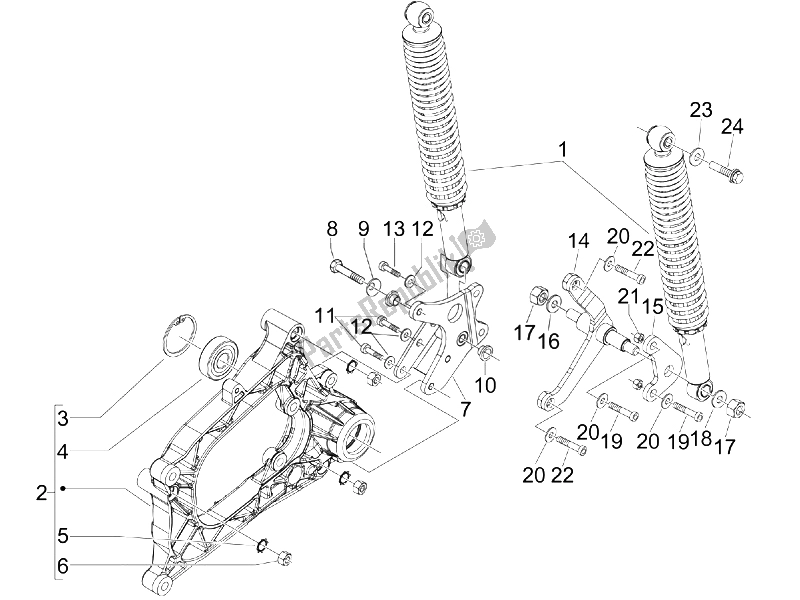 Tutte le parti per il Sospensione Posteriore - Ammortizzatore / I del Piaggio MP3 250 IE MIC 2008