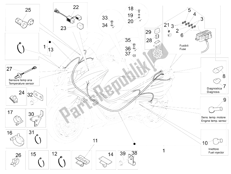 Todas las partes para Mazo De Cables Principal de Piaggio X 10 500 4T 4V I E E3 2012