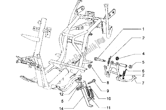 All parts for the Central Stand-side Stand of the Piaggio Hexagon LX 125 1998