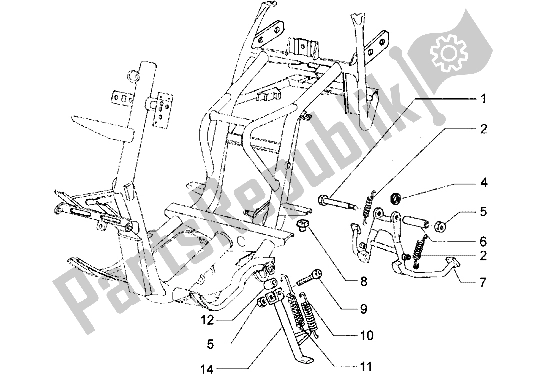 All parts for the Central Stand-side Stand of the Piaggio Hexagon LX 125 1998